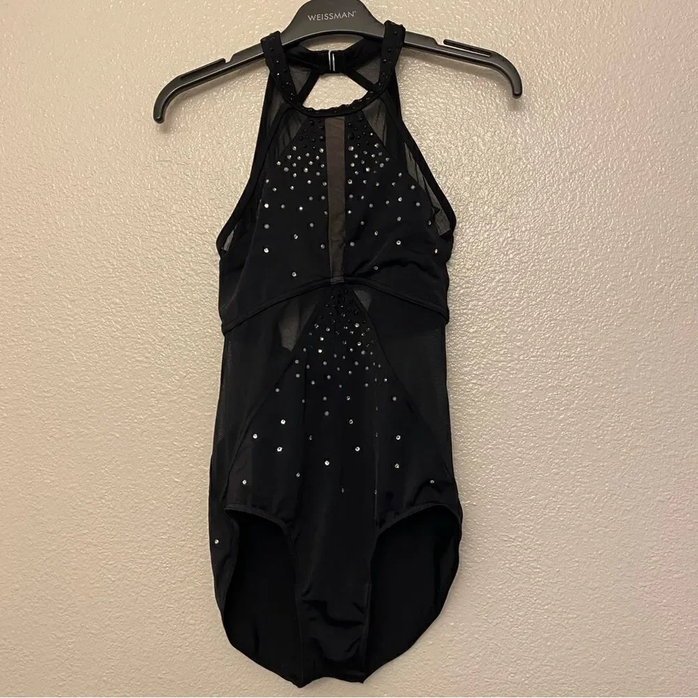 WEISSMAN Ivy Sky Dance Costume black illusion Crystal Halter Leotard MT10716 SA